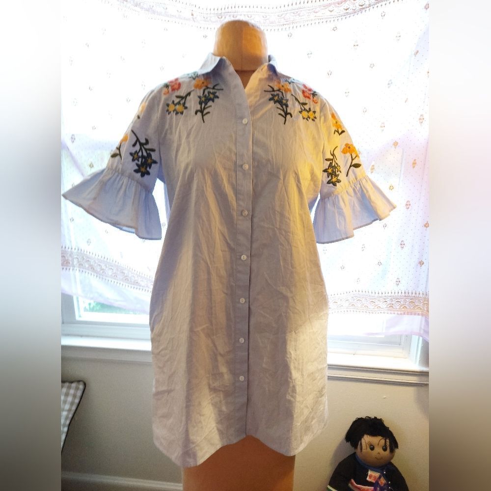 ZARA BASIC Women’s  Shirt Dress Size XS Embroidered ZARA Dress